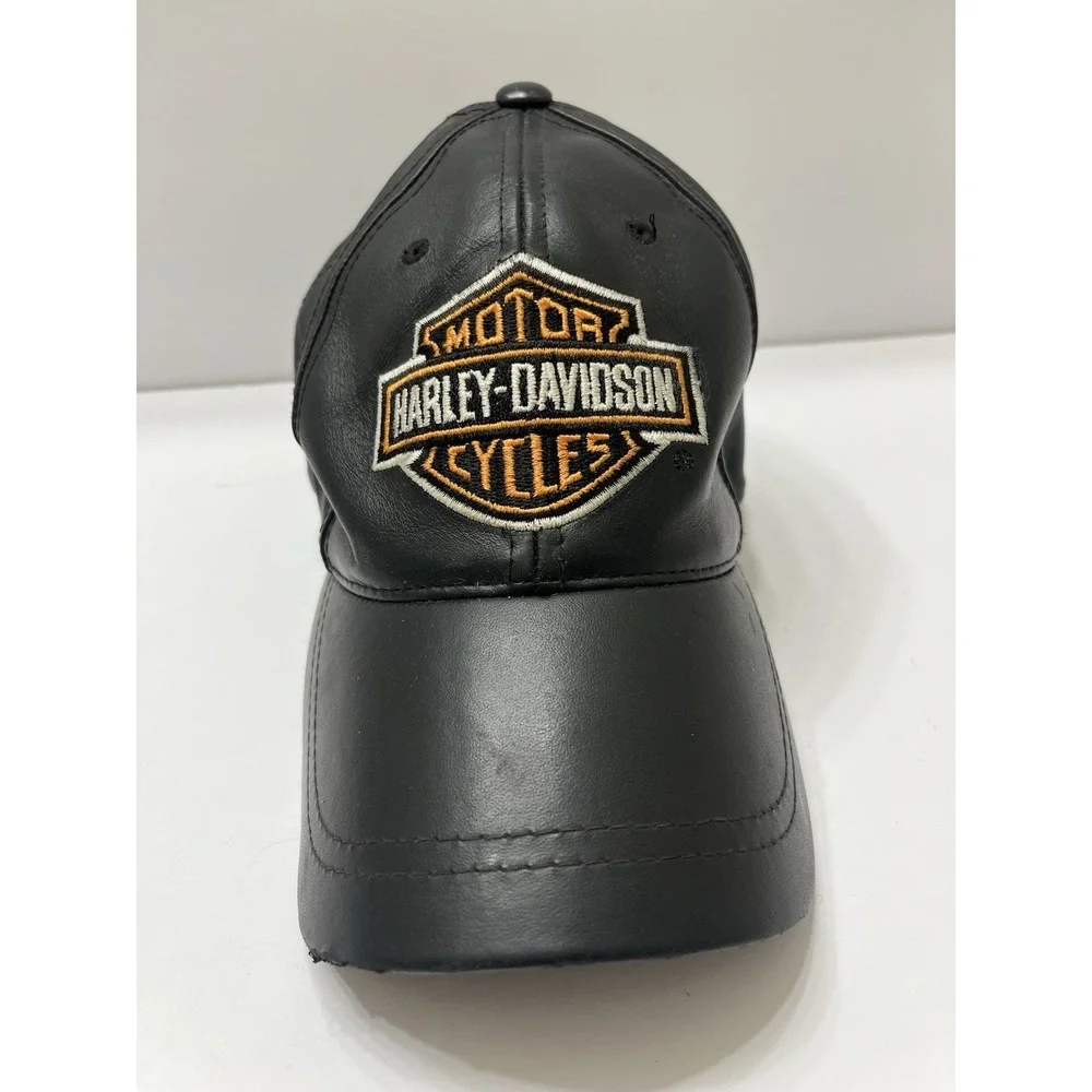 Harley-Davidson Genuine Leather Cap Hat Made in USA Vintage Biker Motorcycle
